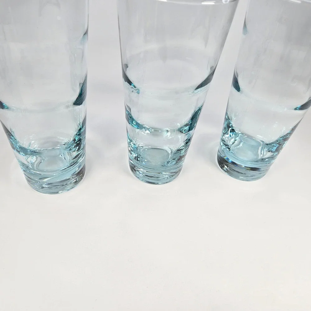 3 Vintage 70s Libbey Aqua Blue Ripple Saturn Optic Glasses Tumblers 6-1/2" 12 oz - Picture 5 of 8